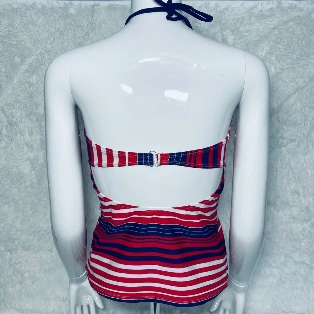 EUC‎ Arizona Striped Tankini Halter Swim Top M Red